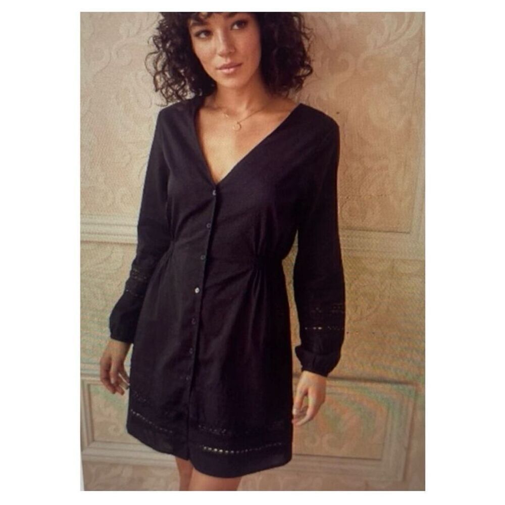 Vetta Capsule Black The Long‎ Sleeve Lace Dress Reversible V-neck Scoop M Medium